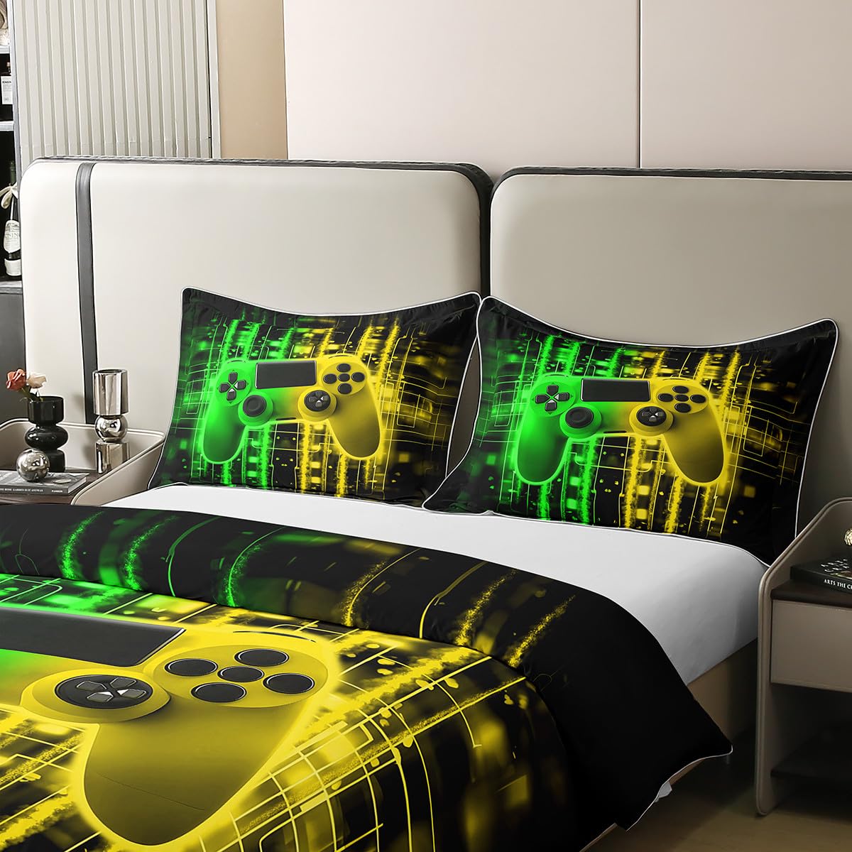 Homewish Funda de edredón para habitación de niños, funda de edredón de gamer, tamaño individual para niños y adolescentes, juego de cama para niños pequeños, decoración de sala de juegos, amarillo y