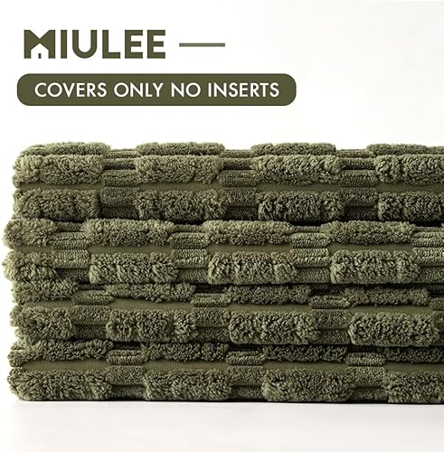 Miniatura 6 de MIULEE Paquete de 4 fundas de almohada decorativas de pana verde oliva de 18 x 18 pulgadas, fundas de almohada suaves de rayas bohemias modernas,