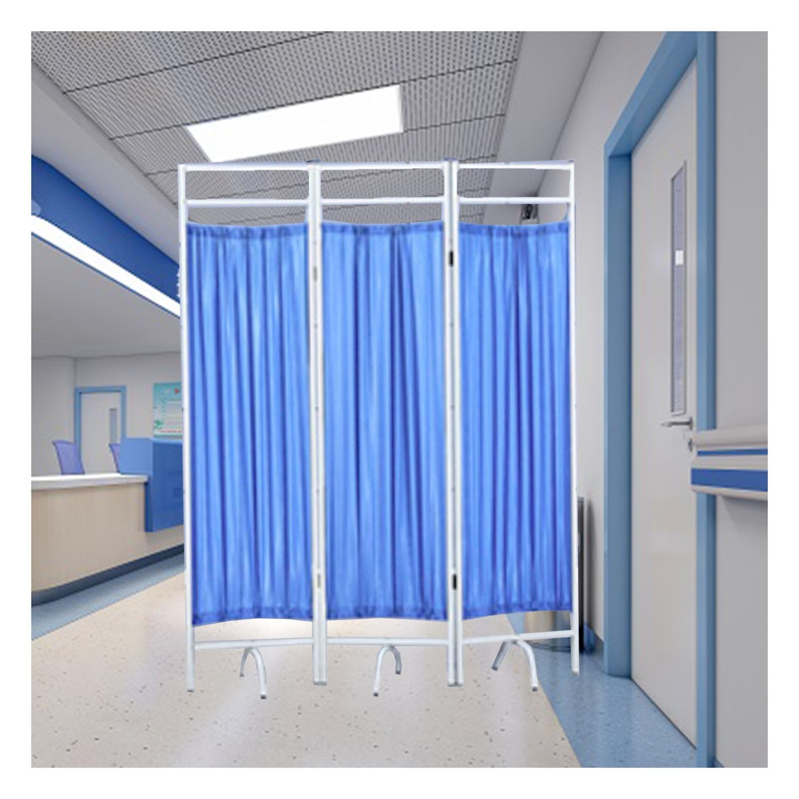 Séparateur médical pliable bleu pour cacher la vue et créer un espace