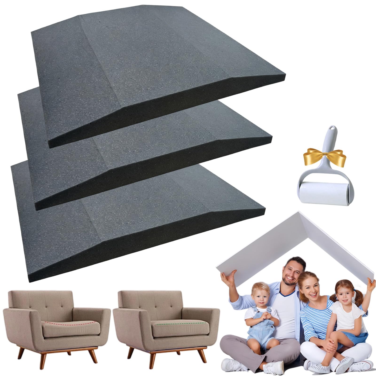 Couch Cushion Support For Sagging Seat, 50×50cm Sofa Cushion Support For Sagging Seat, Sofa Support Boards, High Density Foam Sofa Seat Support For Loveseats Chairs Couch (3 Black,Trapezoidal)