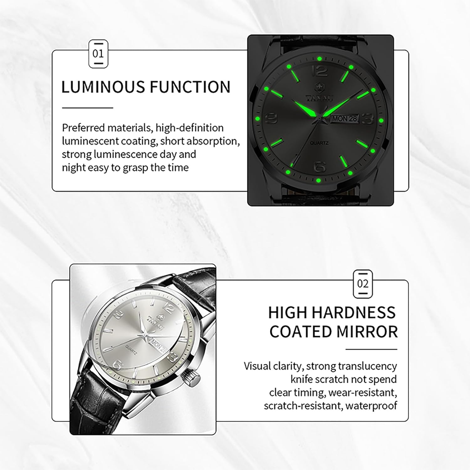 Watches for Men Leather Large Arabic Numerals Mens Watches Waterproof Band with Date Quartz Men's Wrist Watch - Image 4