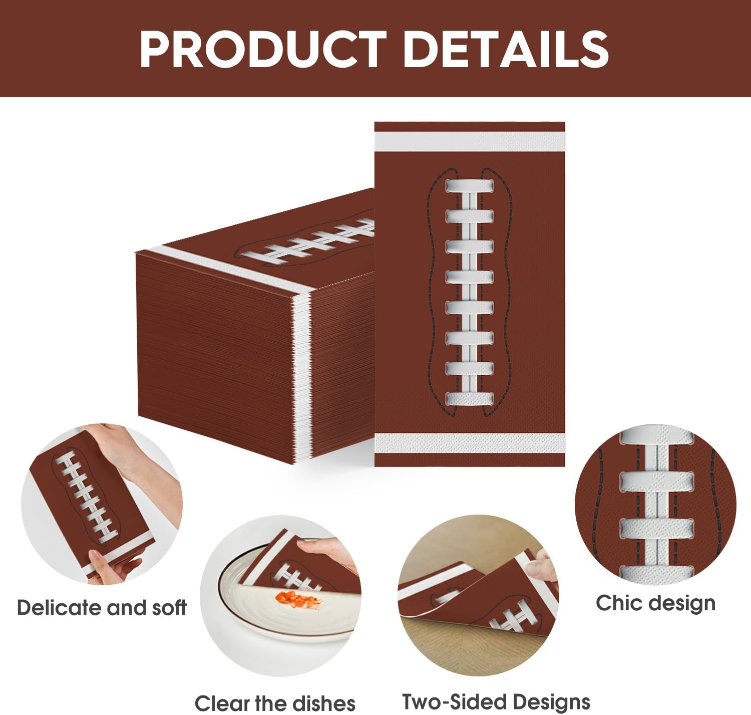 Horaldaily 100 Football Disposable Paper Decorative Guest Napkins, Brown Hand Towel for Party Lunch Dinner Kitchen Bathroom - Image 6
