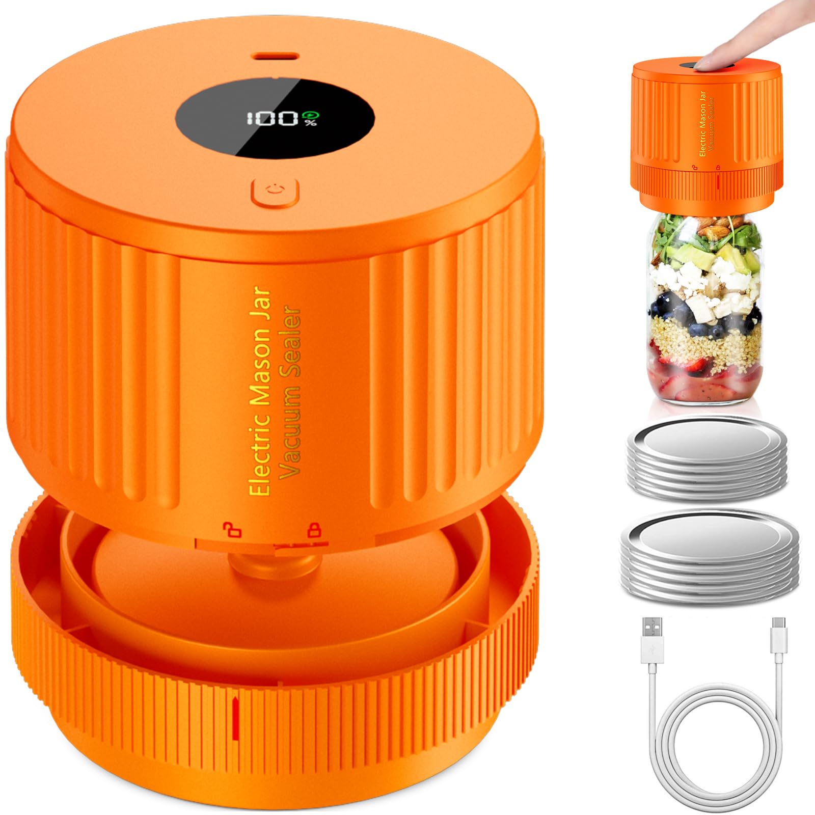 LOVE MOMENT Electric Mason Jar Vacuum Sealer Kit - Orange