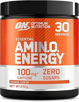 Optimum Nutrition Amino Energy Pre Workout Powder, Energy Drink with Amino Acids, BCAA and L-Glutamine, Food Supplement with Vitamin C and Caffeine, Orange Cooler Flavour, 30 Servings, 270 g