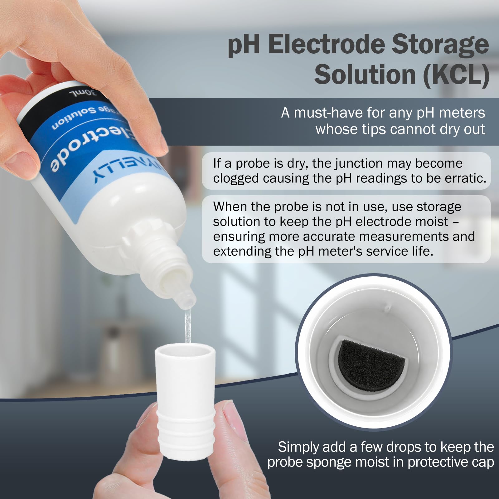Kit de Solution d'étalonnage pour pH Metre, 3 Flacons de 500 ml Solution Tampon pH 7.00/4.00/10.01 avec 3 Gobelets Doseurs, et 30 ml Solution de Stockage de Sonde pH, Mesures de pH