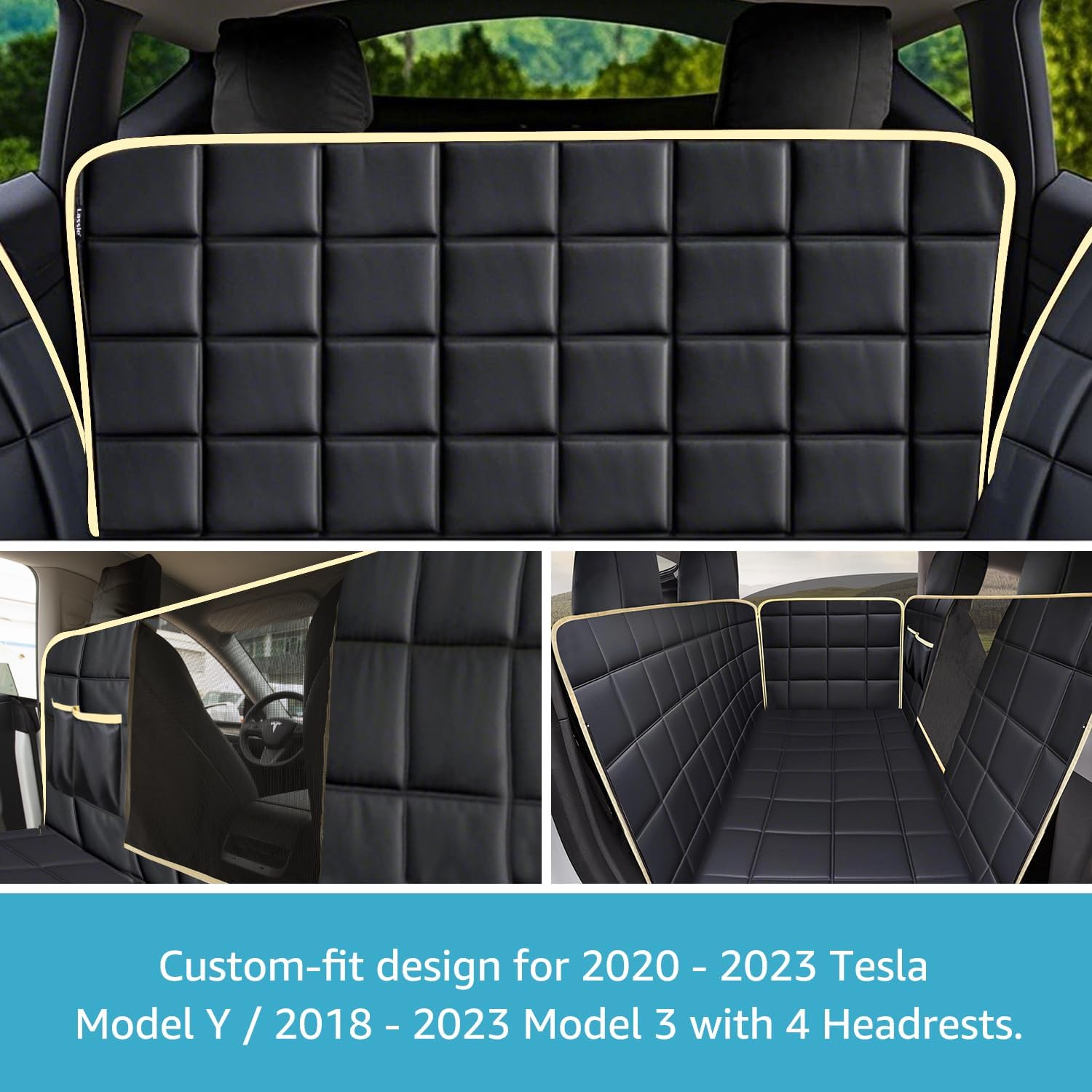 Lassie Dog Car Hammock for 2020-2027 Tesla Model Y with 2 Seat Belts image 5