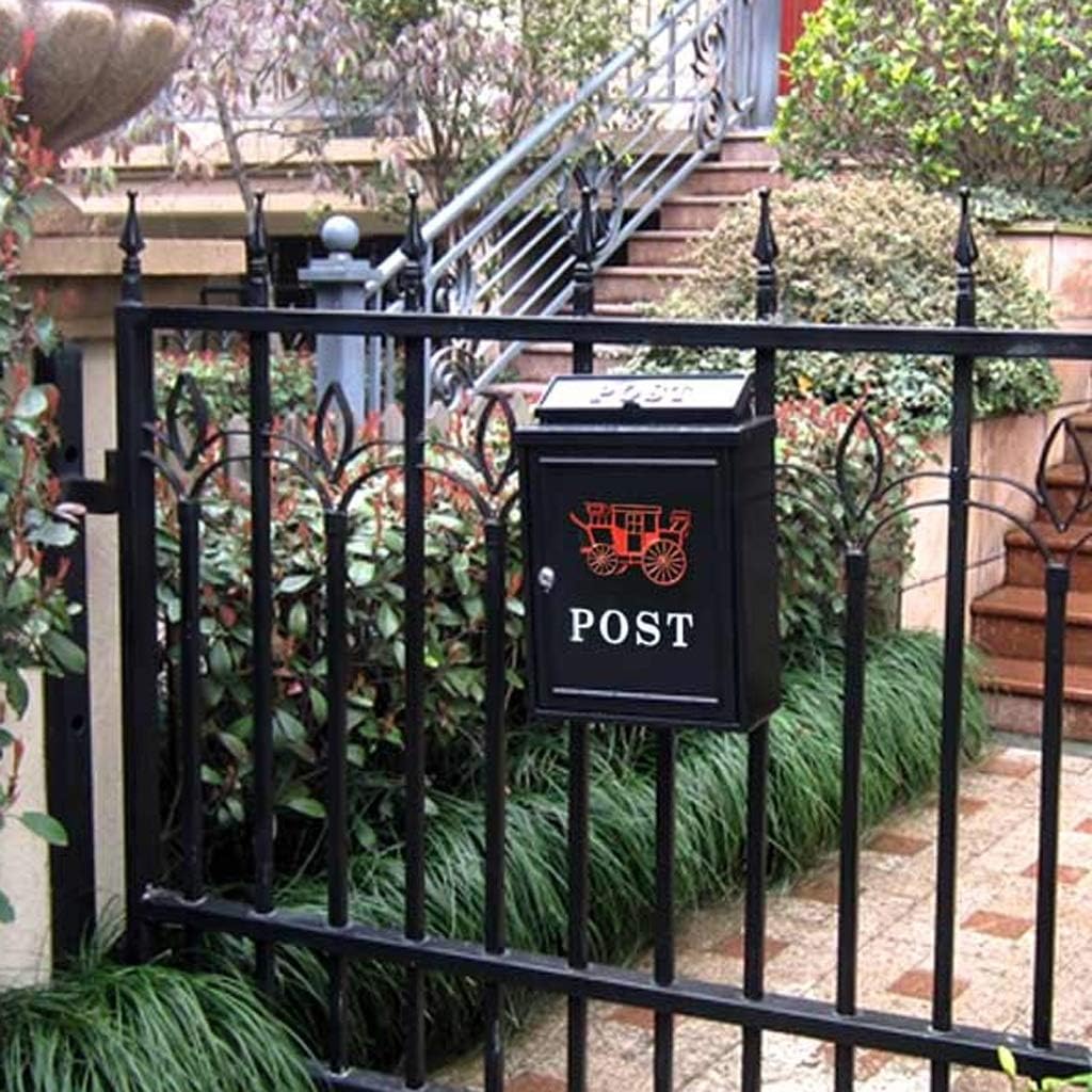 HBJWOV Black Mailbox, Outdoor Rain-Proof Wall Postbox with Lock, Creative Letterbox, Home