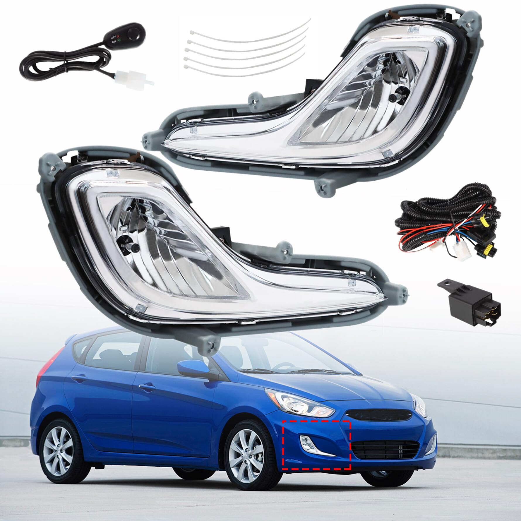 munirater 1 Pair of Fog Lights Replacement for Hyundai Accent 2012-2016