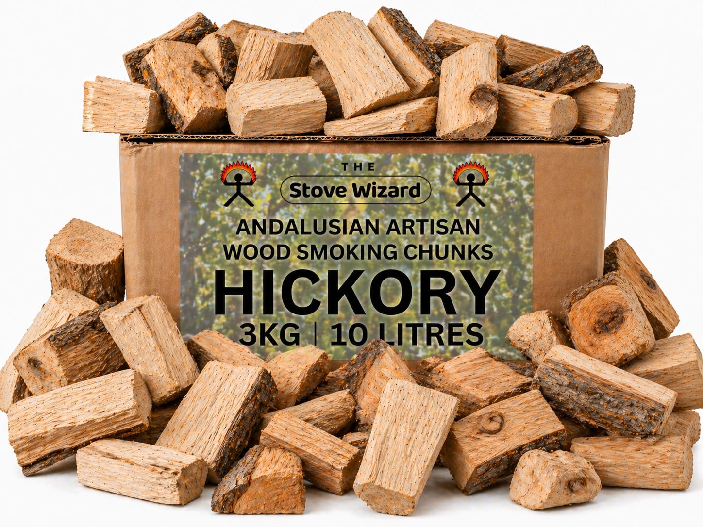 Hickory Wood BBQ Smoker Smoking Chunks 3kg 10 Litre Andalusian Artisan Premium Quality Natural Eco Friendly Wood Chunks for Gas & Charcoal Grill Outdoor Cooking for Authentic BBQ Flavour