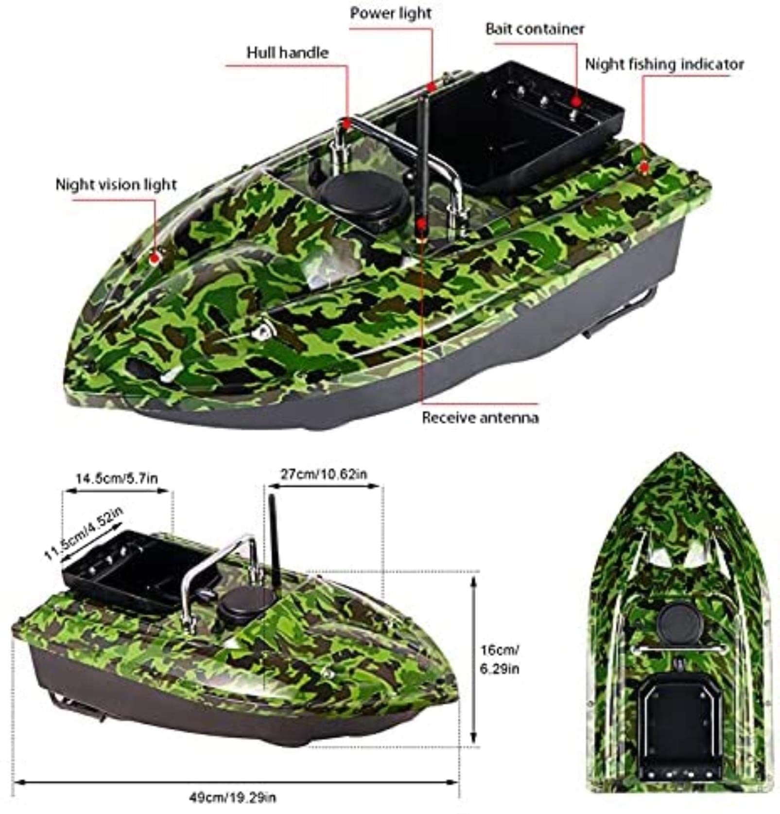 Barco Teledirigido Cebador Pesca Carpfishing, Barco de Cebo Inteligente de Pesca, RC Bait Boat con Control de Crucero y Luz Nocturna LED, Adecuado para Uso Nocturno y Nublado