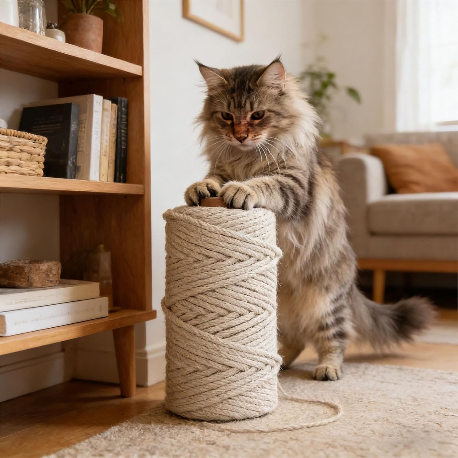 ordinarYone 164 Feet Natural Fiber Cord For Cat Post Restoration Pet Furniture And Play Items