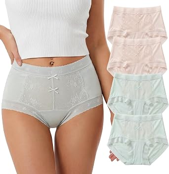 Seamless Lace Underwear for Women 4 Pack High Waist Tummy Control Full Coverage Breifs No Show Ladies Panties