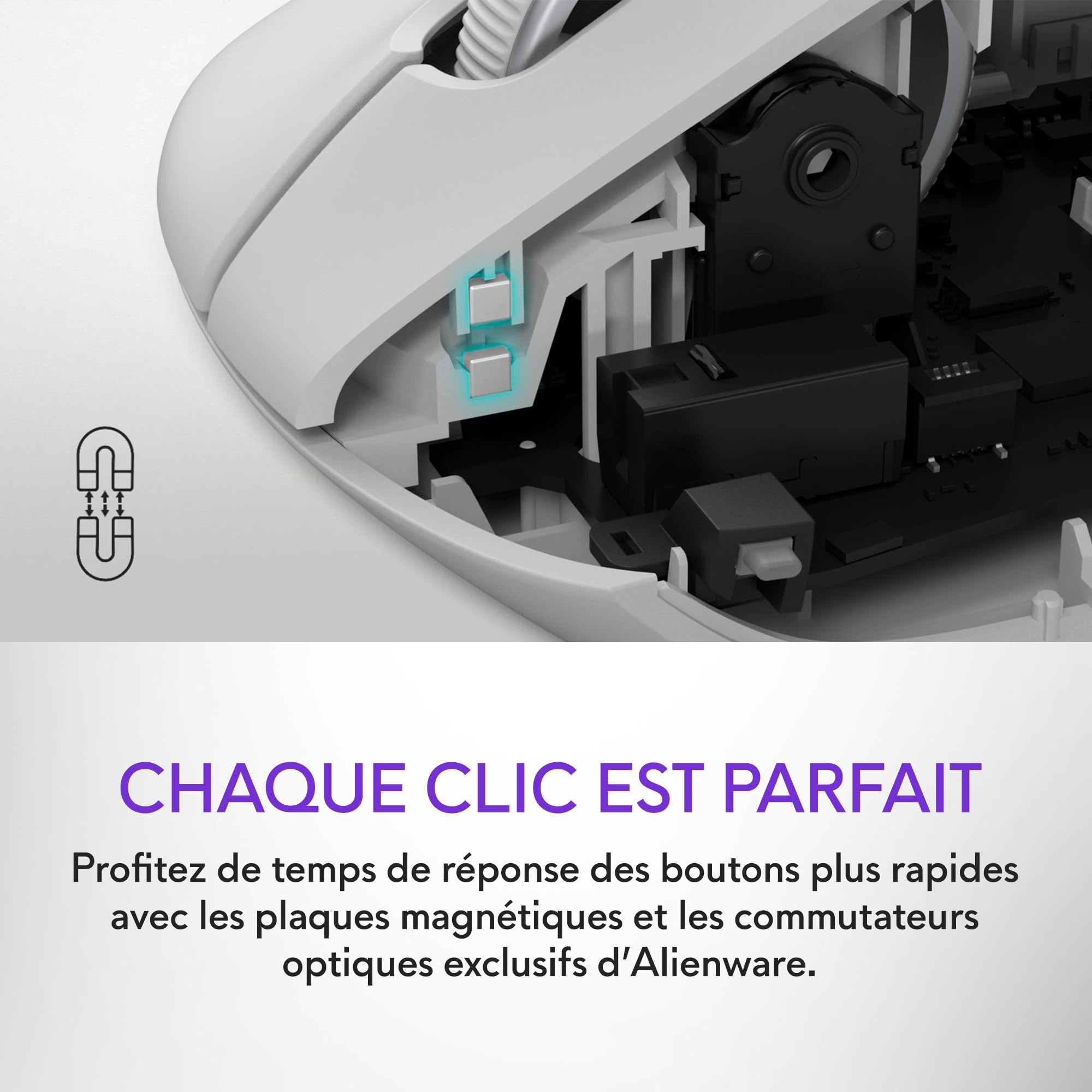 Alienware Pro Souris Gaming Sans Fil, réponse 4 KHz, commutateurs optiques magnétiques, ultralégère <60 g, 120 h d’autonomie, capteur 26 000 PPP, Lunar Light