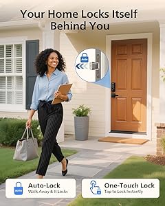 Philips Built-in WiFi Smart Lock, Keyless Entry Door Lock with App, Touchscreen, Indicator Light, Fingerprint Door Lock Compatible with Alexa & Google, Splash-Proof Design, Includes 8 Batteries