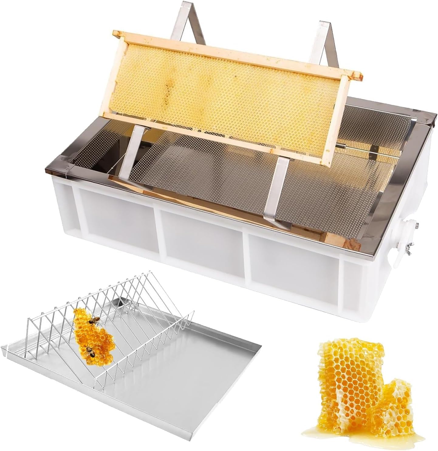 XCSCUK Beekeeping Uncapping Station,Honey Harvesting Tool Set,with Stainless Steel Drip Tray, for Farm Efficient Honey Collection