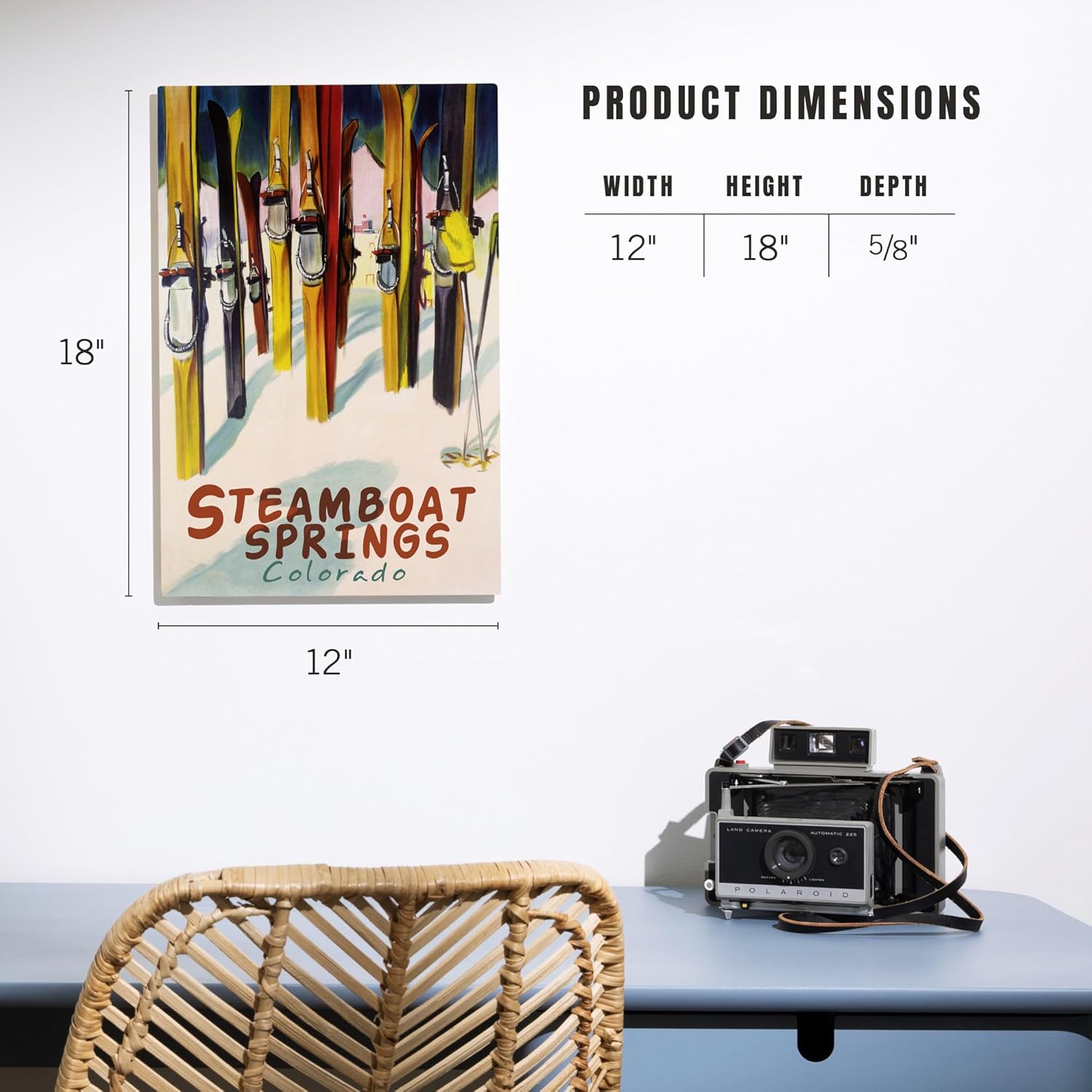 Lantern Press 12x18 Inch Premium Wood Sign, Ready to Hang Wall Decor, Steamboat Springs, Colorado, Colorful Skis