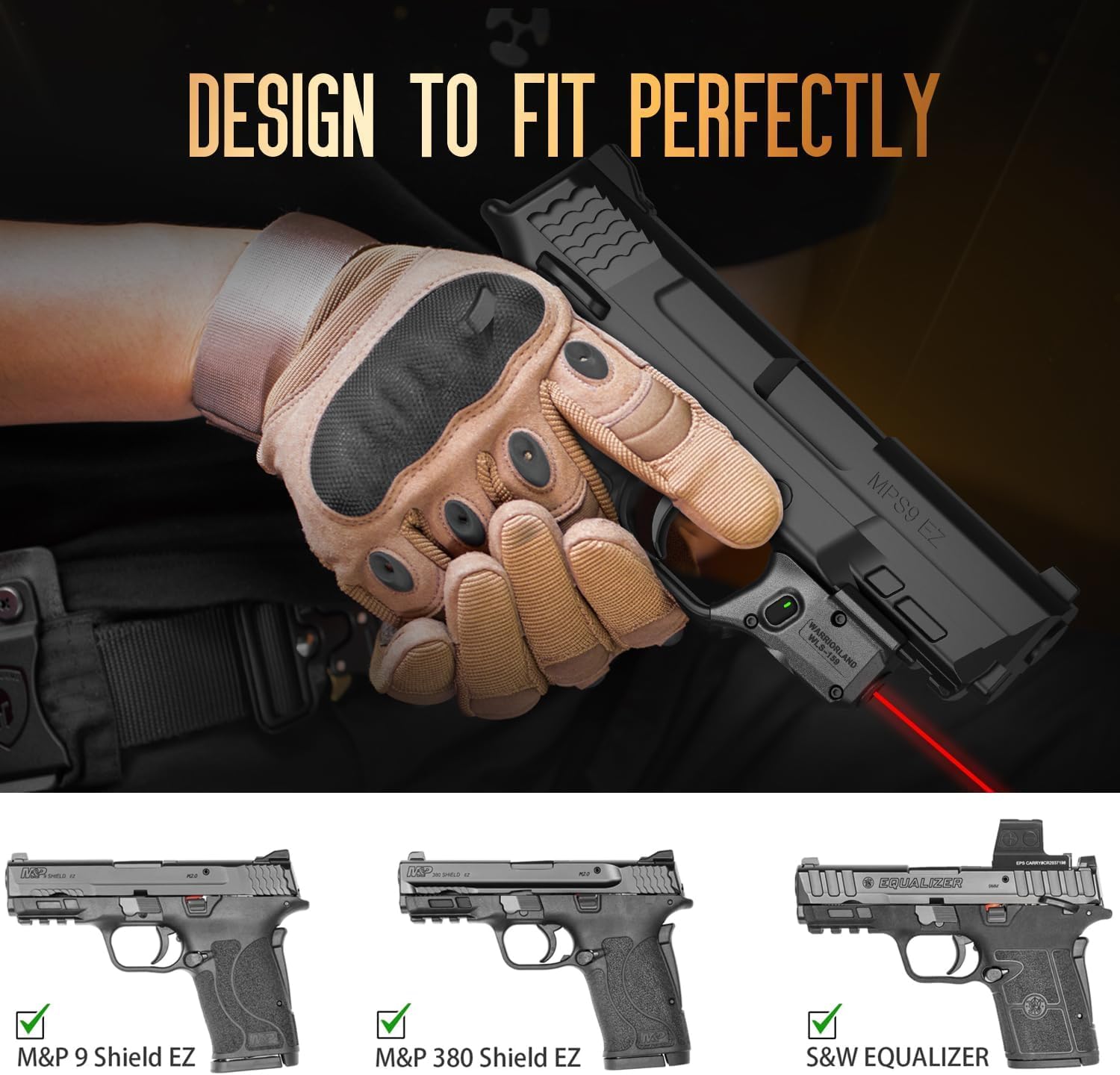WARRIORLAND Trigger Laser Fit Smith & Wesson M&P 9mm Shield EZ/380 Shield EZ/Equalizer, First Red Beam Sight With Power Indicator, Compact Laser With Ambidextrous On/Off Switch, WLS-159