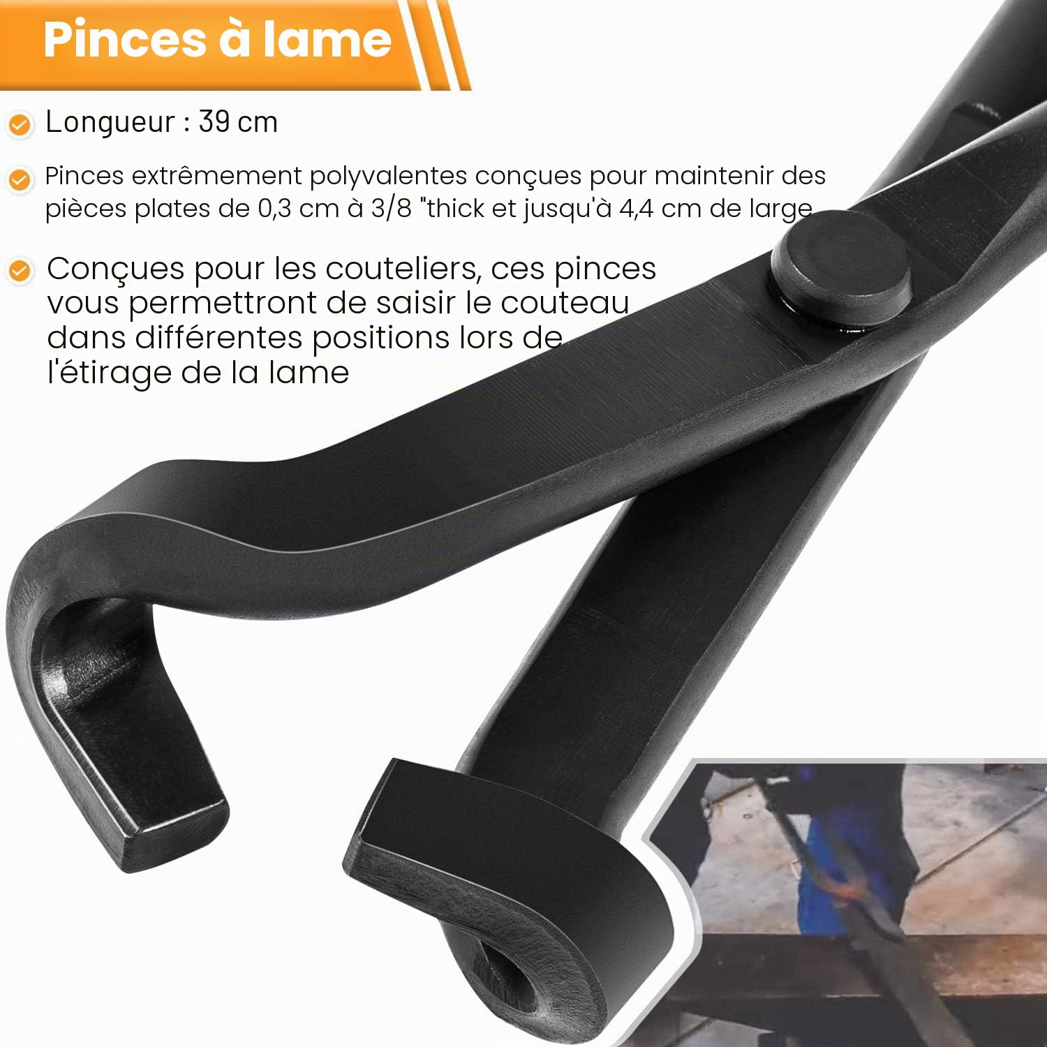 Lot de 4 pinces forgeron Forge - Outil de forgeron - Kit d'outils de forgeron - Pince à enclume - Pince V-Bit - Pince à mâchoire plate