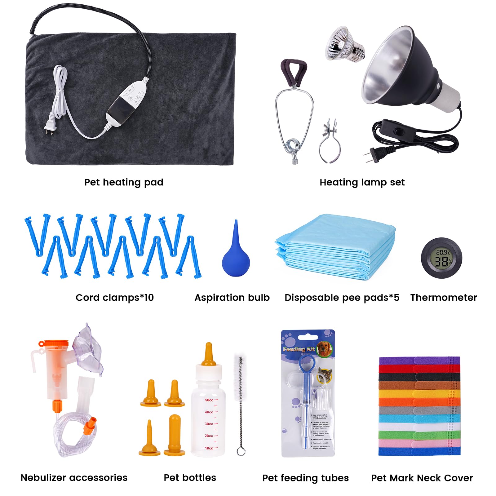 Inkubator für Welpen 55L klappbar Welpenbrutkasten Inkubator mit Welpenbett Heizung Matte Sauerstoff Vernebler Zubehör Inkubator für Neugeborene Welpen und Kätzchen