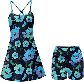 Womens Tennis Dresses, Activewear Dresses with Shorts Pockets Summer Dresses for Workout Size XS-2XL