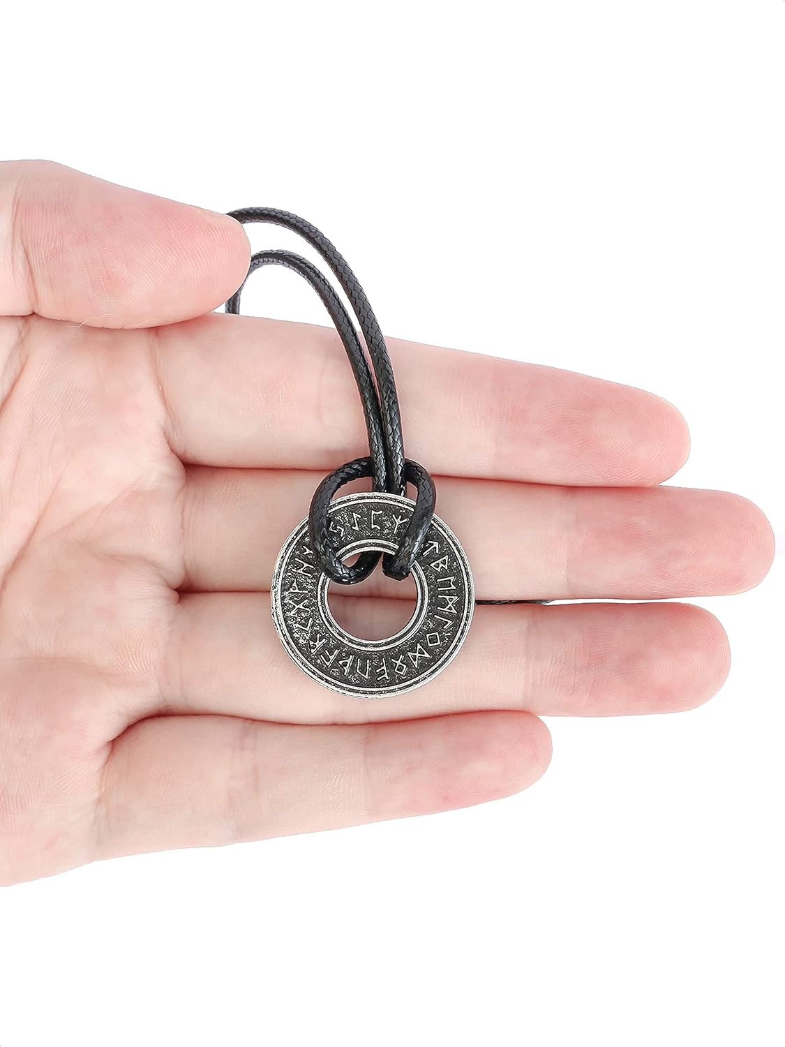 Miniatura 2 de HAQUIL Viking Runes Necklace, Norse Runic Elder Futhark Ring Circle Talisman Pendant, Viking Jewelry Gift