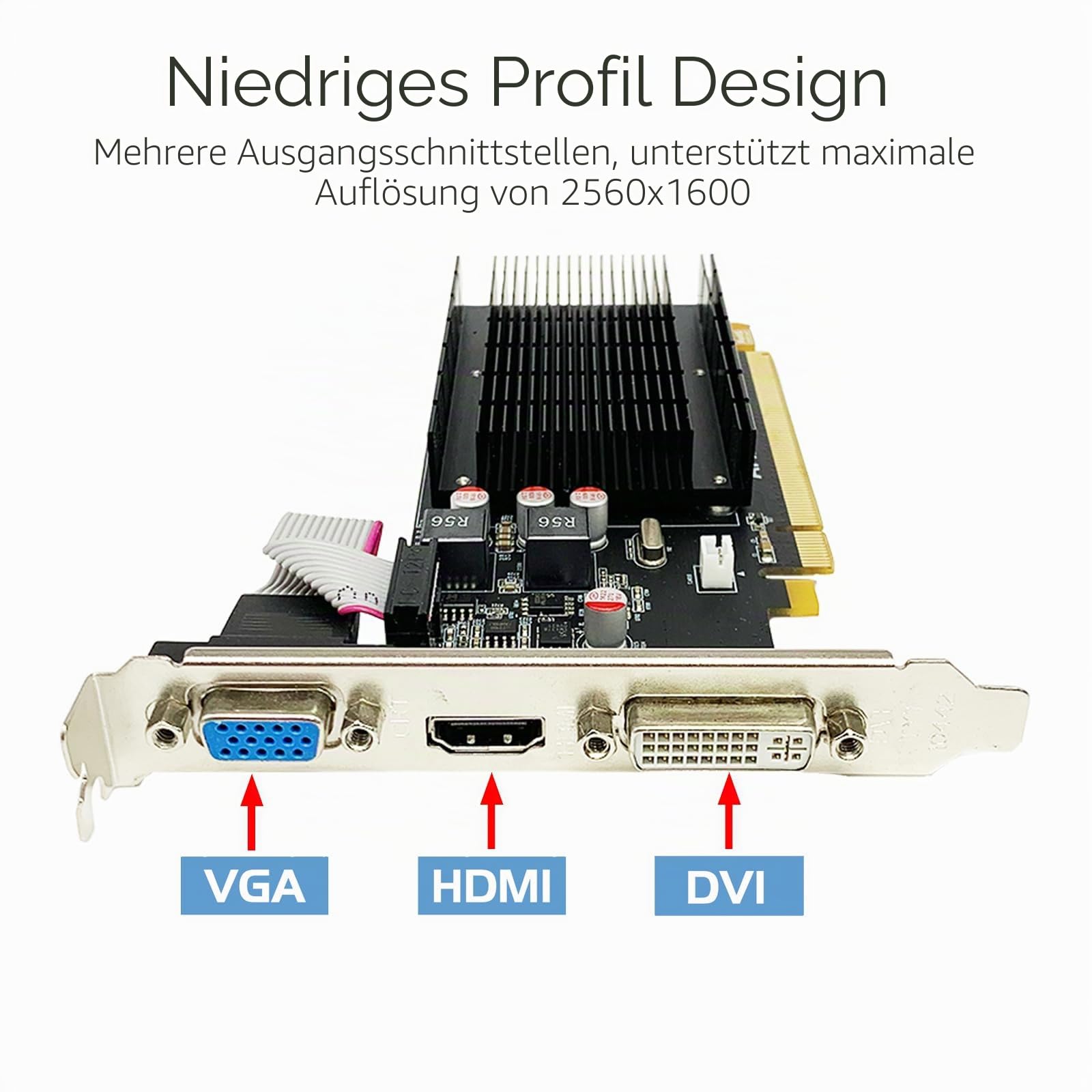 QTHREE Radeon HD 5450 Grafikkarte, 2 GB, GDDR3, 64 Bit, DVI HDMI VGA, Low Profile, PCI Express x16, Grafikkarte für PC, GPU, DirectX 11, unterstützt 2 Monitore