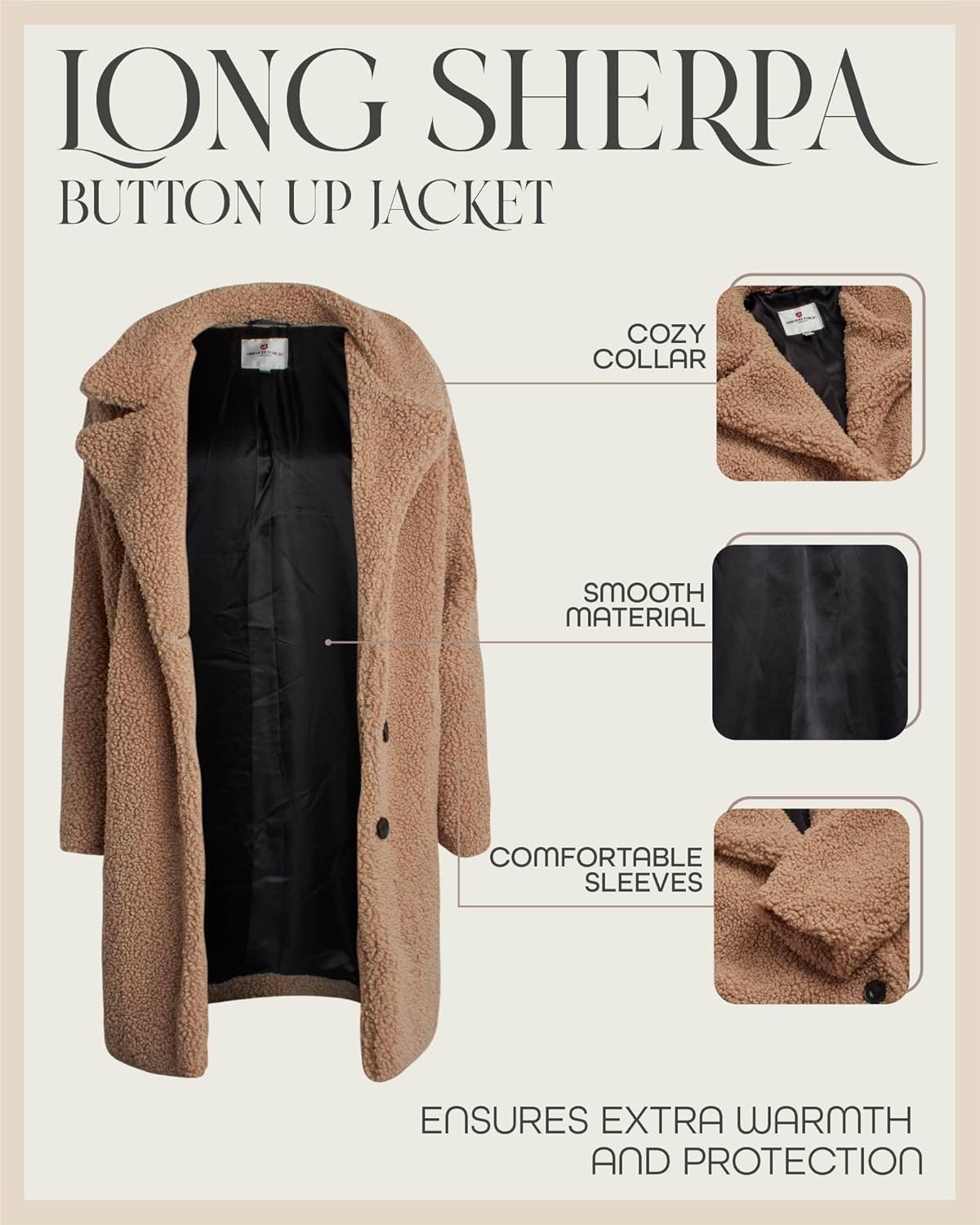 URBAN REPUBLIC Womens Sherpa Winter Coat - Long Sherpa Winter Coats for Women Button Up Fuzzy Jackets Outerwear - Image 3