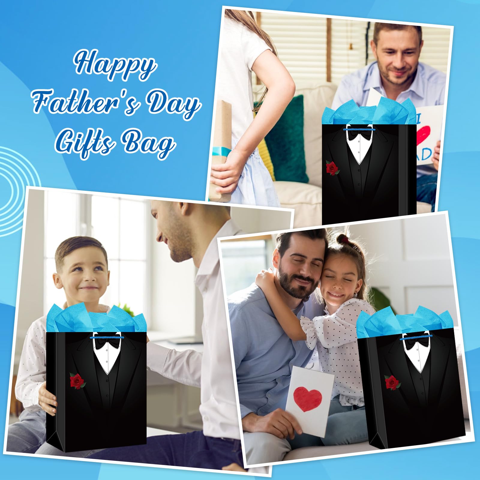 FLYAB Birthday Bags for Men - 11.5" Large Happy Birthday Present Bag with Handle and Tissue Paper for Men Groomsmen Wedding Bridal Retirement Graduation Showert Bags Party Favor