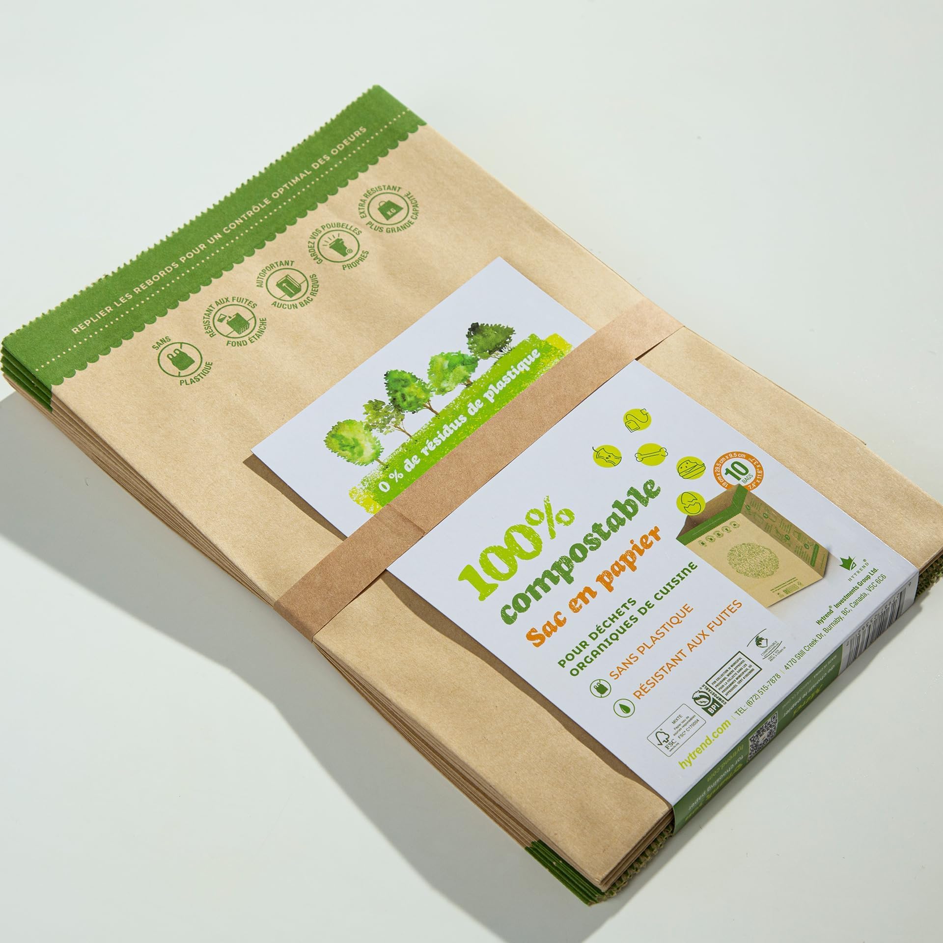 Hytrend - Bolsa de basura de alimentos de cocina, 35 bolsas, bolsa de papel 100% compostable, forro resistente a fugas, sin plástico, pequeña certificada por BNQ y BPI
