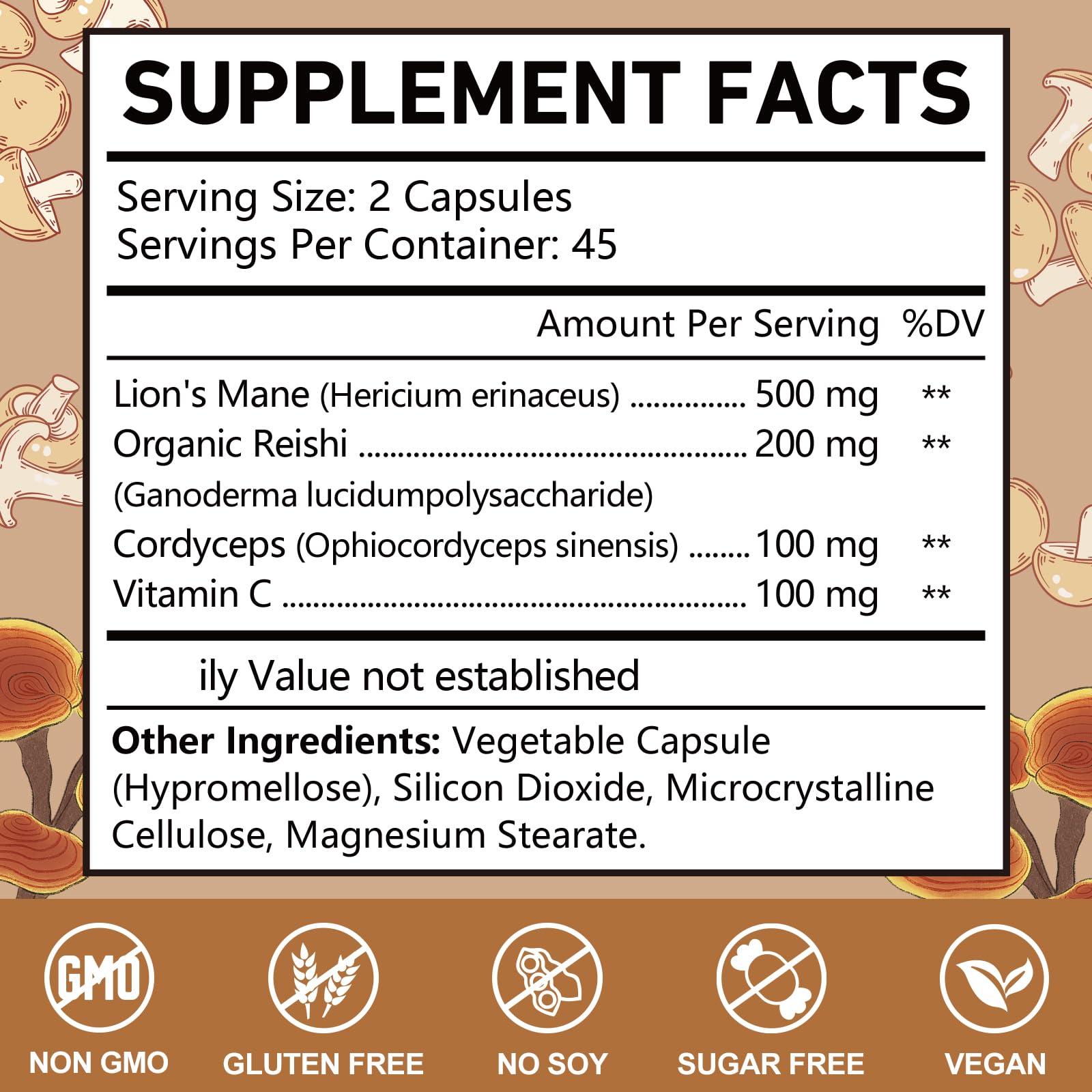 OMOGS Mushroom Complex Supplement Capsules 10:1 Extract, Lions Mane Supplement with Cordyceps, Reishi, for Brain Health, Memory Support, Focus & Immune System — Amazon image 2