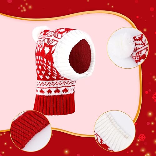 Miniatura 3 de Sombrero de Navidad para cachorro, sombrero de Papá Noel, gorro rojo de Navidad para mascotas con pompón, divertido y lindo tejido de ganchillo para