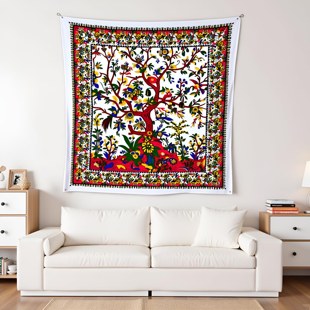 Craft Trade Tree of Life Tapestry White Wall Hanging Tapestry Boho Cotton Hippie Tapestries for Decor Living Room Yoga Meditation and Bedroom - 76x102 cm — image 1