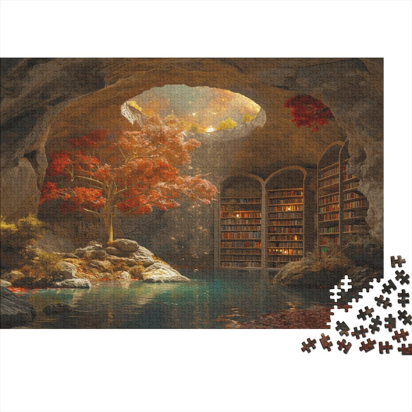1000 Piece Jigsaw Puzzles for Adults Red Maple Jigsaw Puzzle Magic Library Great Gift for Adults Educational Games Wood Puzzle Challenging Game And Family Play 1000pcs (75x50cm)