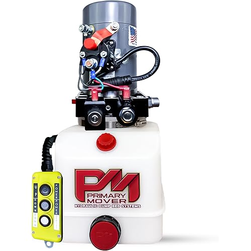 KTI 12Vdc Double Acting 4qt Hydraulic Pump for Dump Trailer - Hydraulic Power Unit - Dump Trailer Pump 4 Quart Poly Reservoir with Remote Controller (DC-45597)