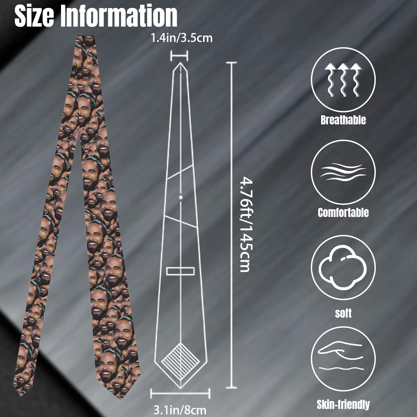 Aokizkdzsw Men's Custom Photo Necktie-Personalized Text Design-Unique Humorous Tie for Men, Dad, Boyfriend