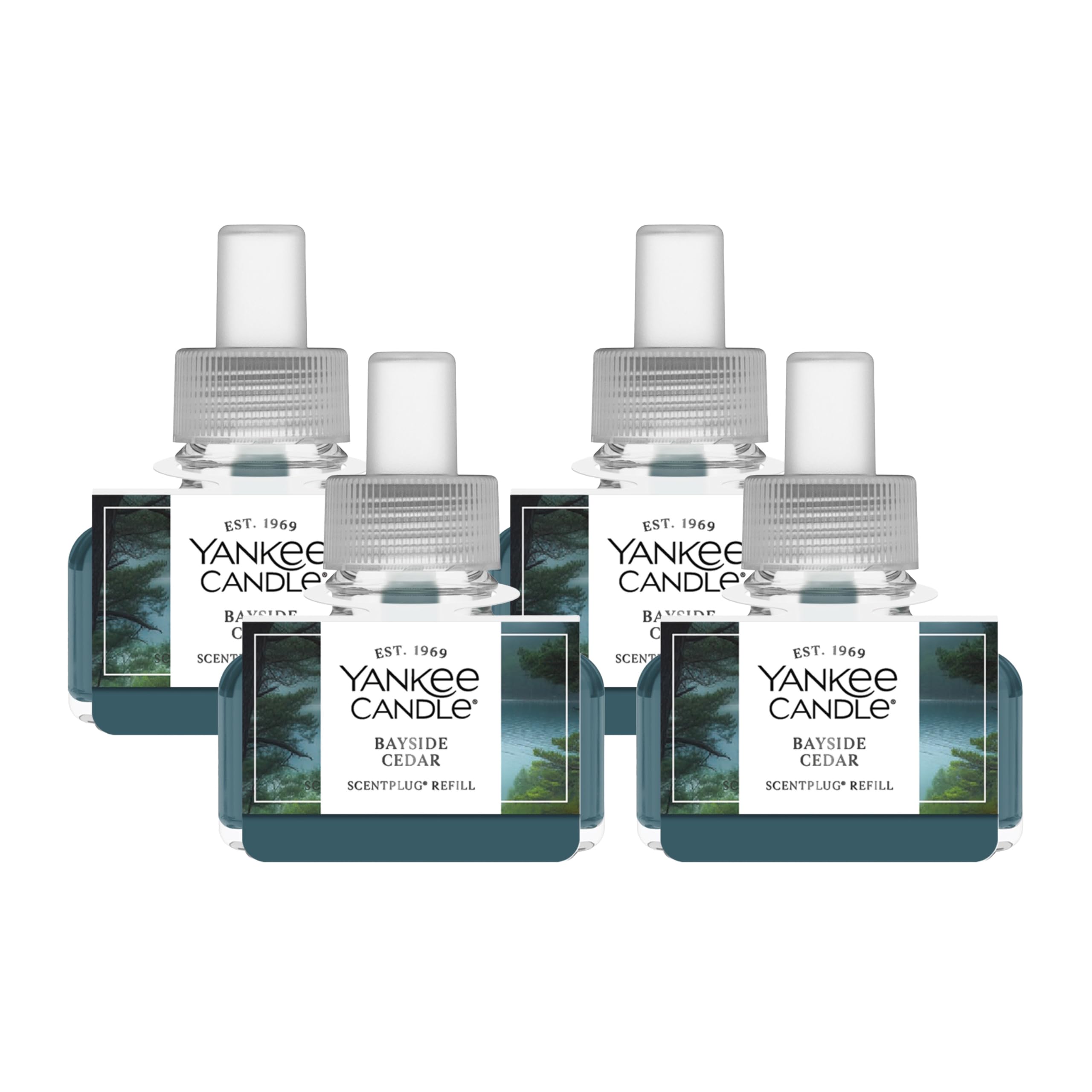 Yankee Candle ScentPlug Refill for Plug in Air Fresheners, Scented Oil Refills, Long Lasting Home Fragrance, Bayside Cedar (Pack of 4)