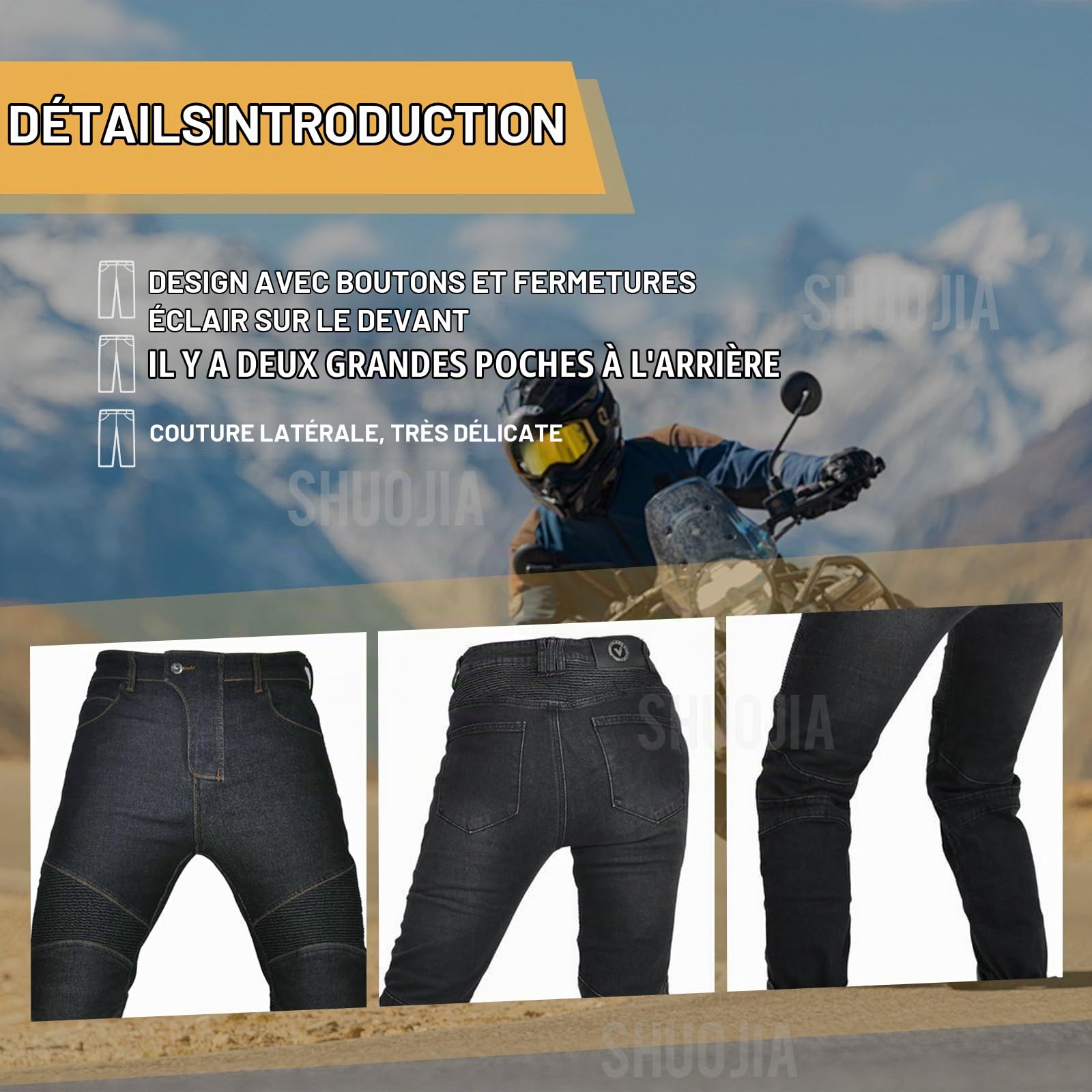 Femme Pantalon Moto,Jeans de moto élastiques, pantalons de motard respirants, Jean de Motard Coupe Slim pour Femmes avec Protections des Genoux Et des Hanches (Black,L)