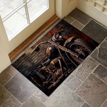 Vintage Motorcycle Indoor Door Mat for Entryway, 17x29.5 Inch, Rustic Biker Floor Doormat for Home Decor, Non-Slip Rug Mat for Living Room, Kitchen, Bedroom, Gifts for Motorcycle Lovers