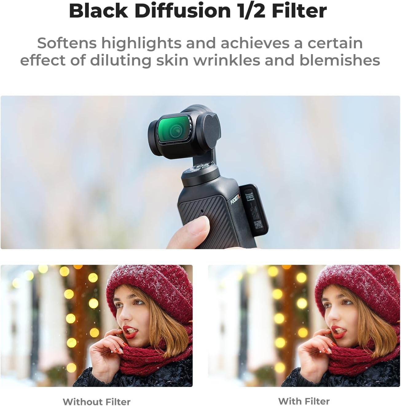 K&F CONCEPT Magnetic Black Mist Filter Set Compatible with DJI Osmo Pocket 3 Creator Combo, Black Diffusion 1/4 & 1/2 Effect Lens Filter Kit, Multi-Coated HD Optical Glass, Gimbal Safe