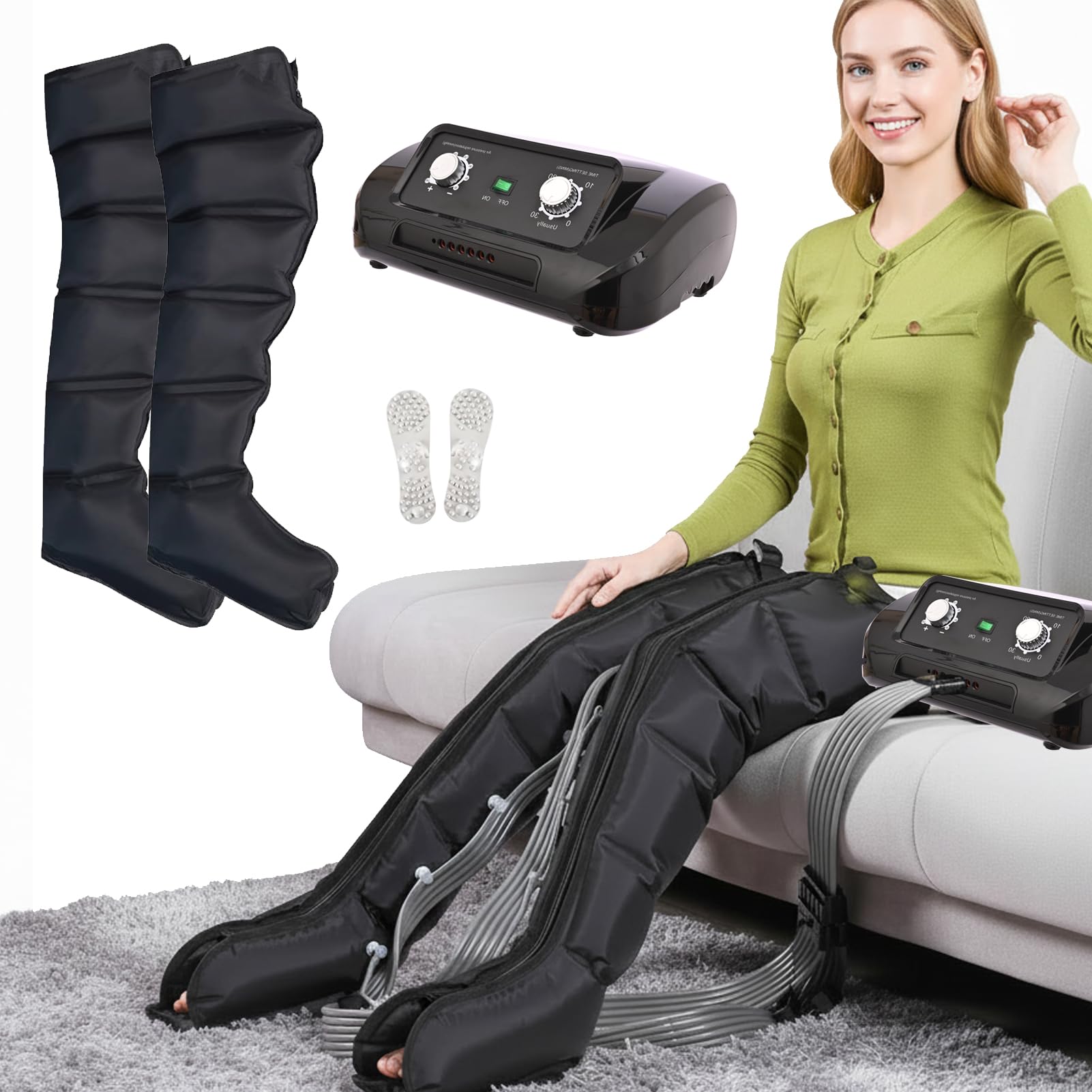 Pressoterapia Linfodrenaggio Massaggio Linfatico Drenante Per Circolazione, Massaggiatore Gambe a Compressione D'Aria con 6 Camere D'aria Massaggiatore Linfodrenante Pressoterapia Per Casa