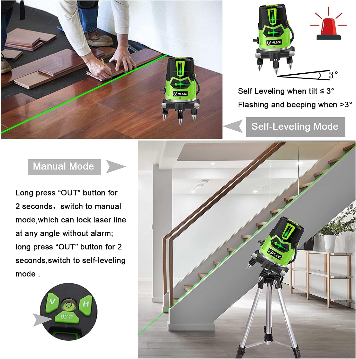 Lоwеѕt Prісе Multi-Line Green Beam Laser Level - Automatic Self-leveling laser Four Vertical and One Horizontal Lines with Down Plumb Dot,360°Rotating Base,Tilt & Outdoor Mode,Magnetic Support Included