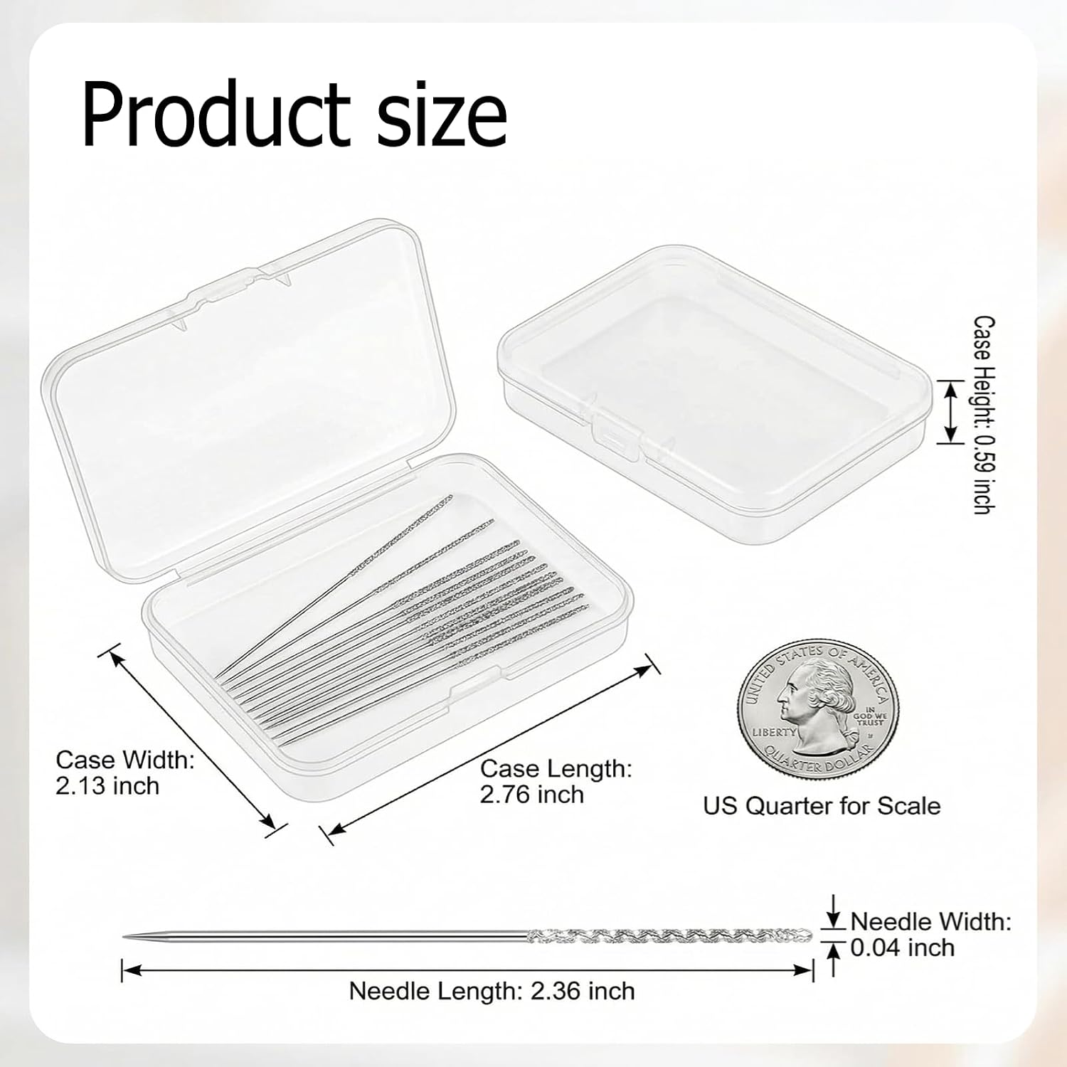 shuielai Snag Nab It Tool 15 Pcs 0.03×2.36 Inch Non-Holed Silver Knurled Needles with Storage Case Leather Stitching Sharps for Woven Knitted Cloth Garments Drapes Snag Repair