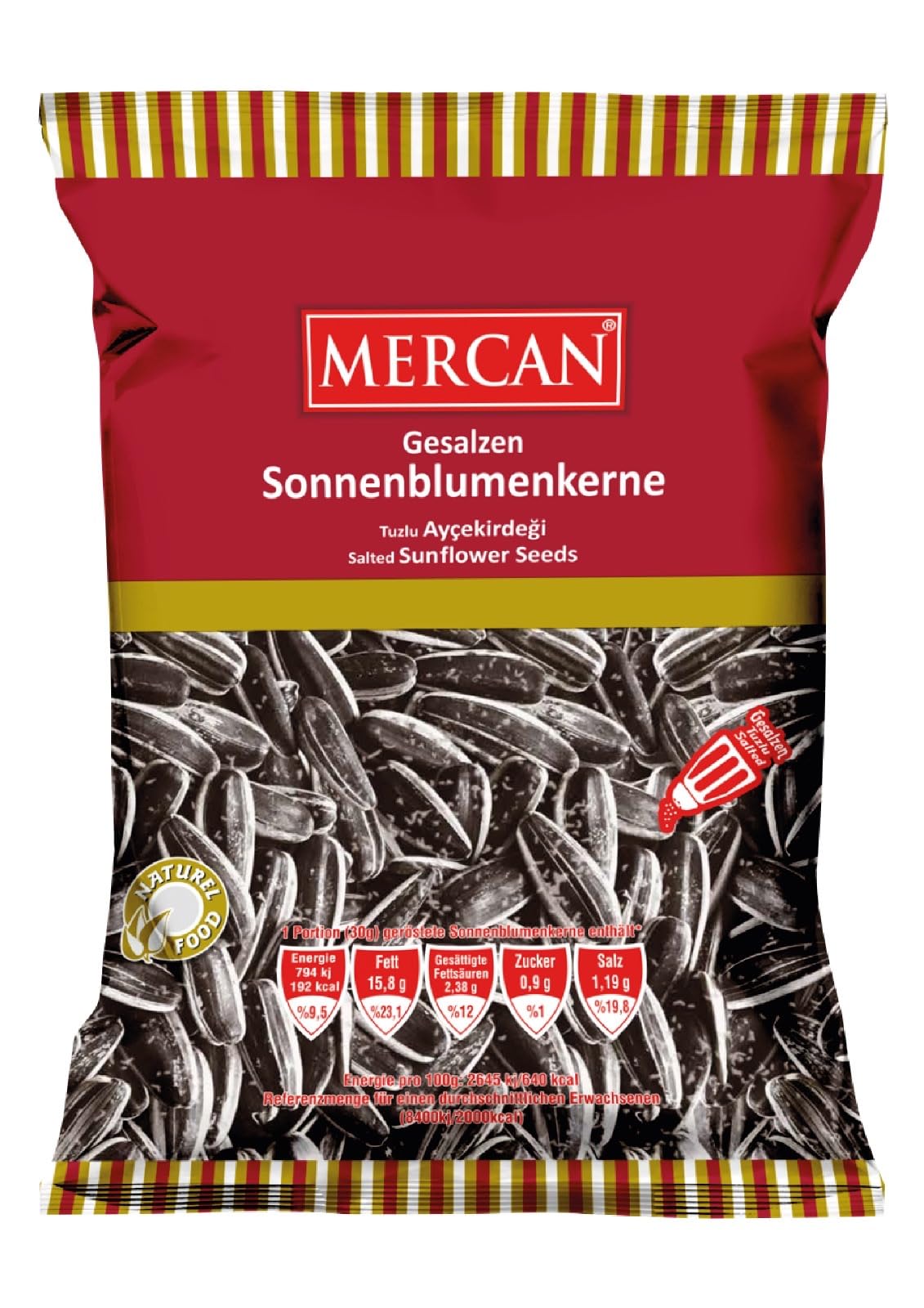MERCAN 12x 150g Sonnenblumenkerne gesalzen und geröstet, Einzelverpackungen