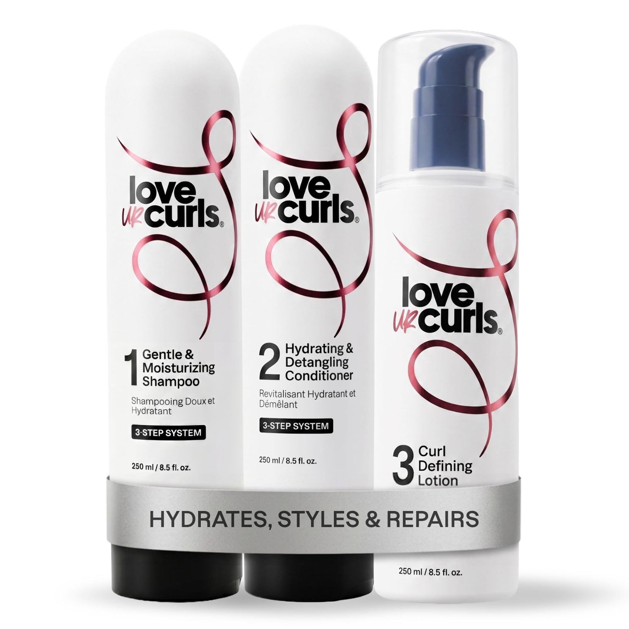 Love Ur Curls Curly Hair Products - Shampoo Conditioner and Curl Cream Set