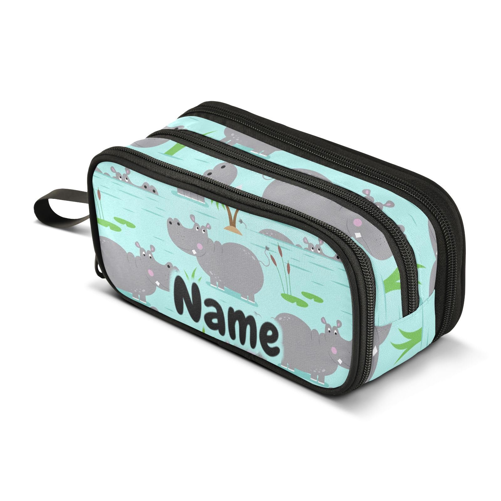 Mnsruu Custom Name Hippopotamus Hippos Pencil Case Boys Girls Personalized Pen Bag School Office Stationery Organizer Pencil Pouch Holder Kids Teens Adults