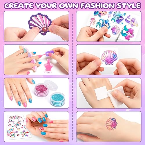 Miniatura 4 de Maquillaje para niños pequeños, juego de maquillaje lavable, juguetes de sirena no tóxicos para niñas, bolso de princesa, accesorios de esmalte para