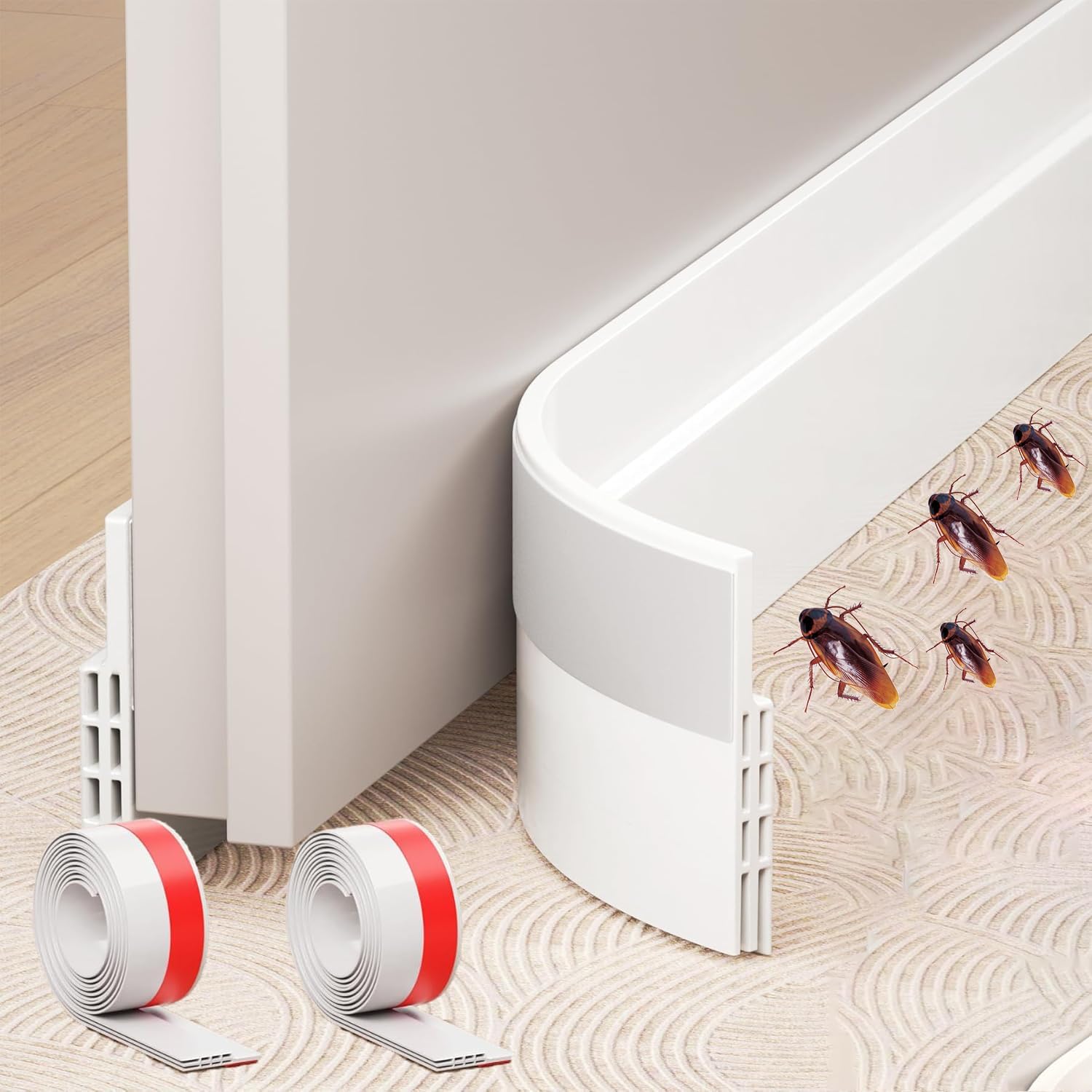 2 Pack Door Seal Strip, Under Door Draft Stopper, Adjustable Weather Stripping Seal for Cold Insulation, Bottom/Under Sweep for Exterior & Interior Doors, Seal Blocker Noise, 2" W x 39" L (White)