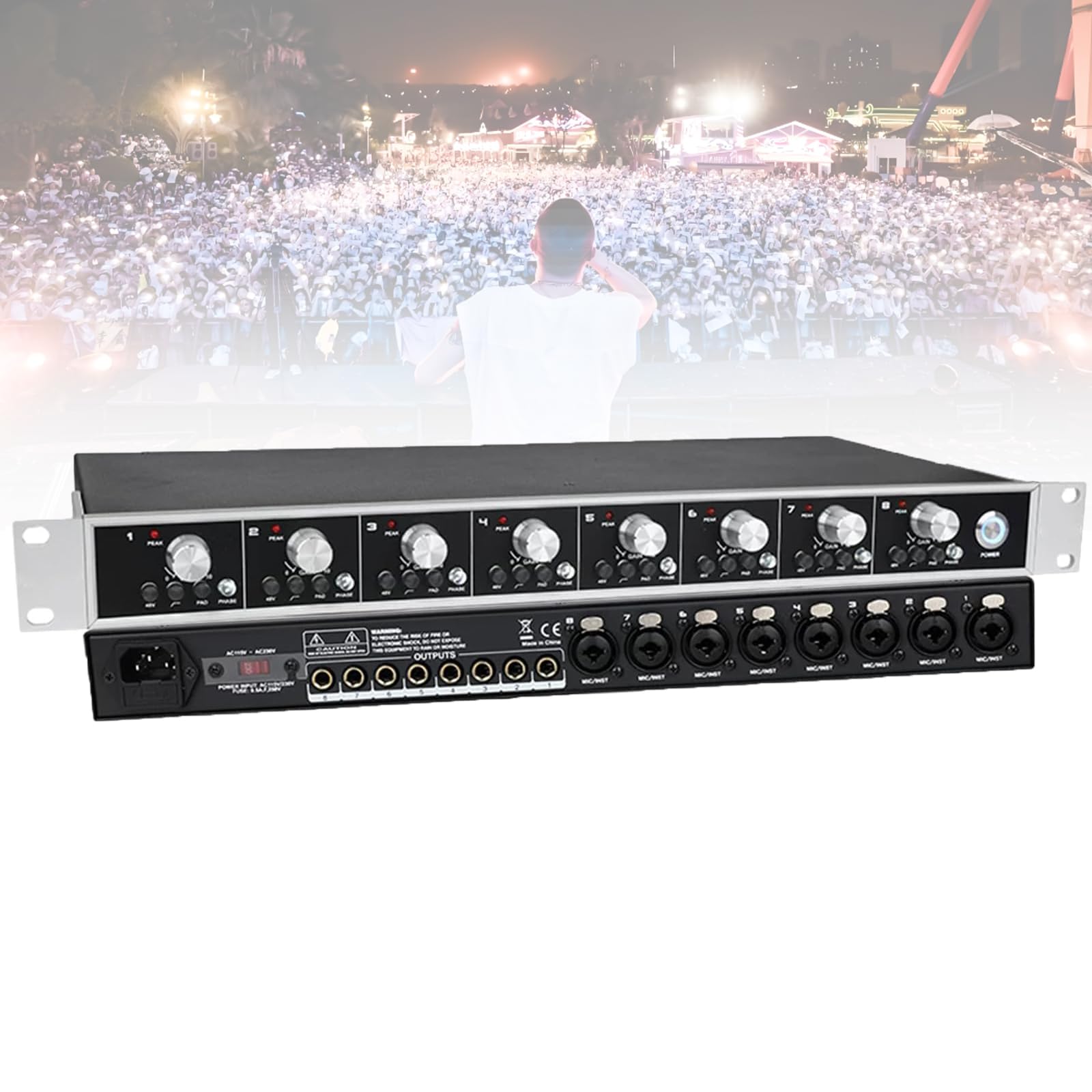 COYEUX Professional 8-Channel Microphone Preamp, with 60dB Clean Gain, 48V Phantom Power, Phase Reverse Design, XLR/6.35mm Input for Studio Recording Live