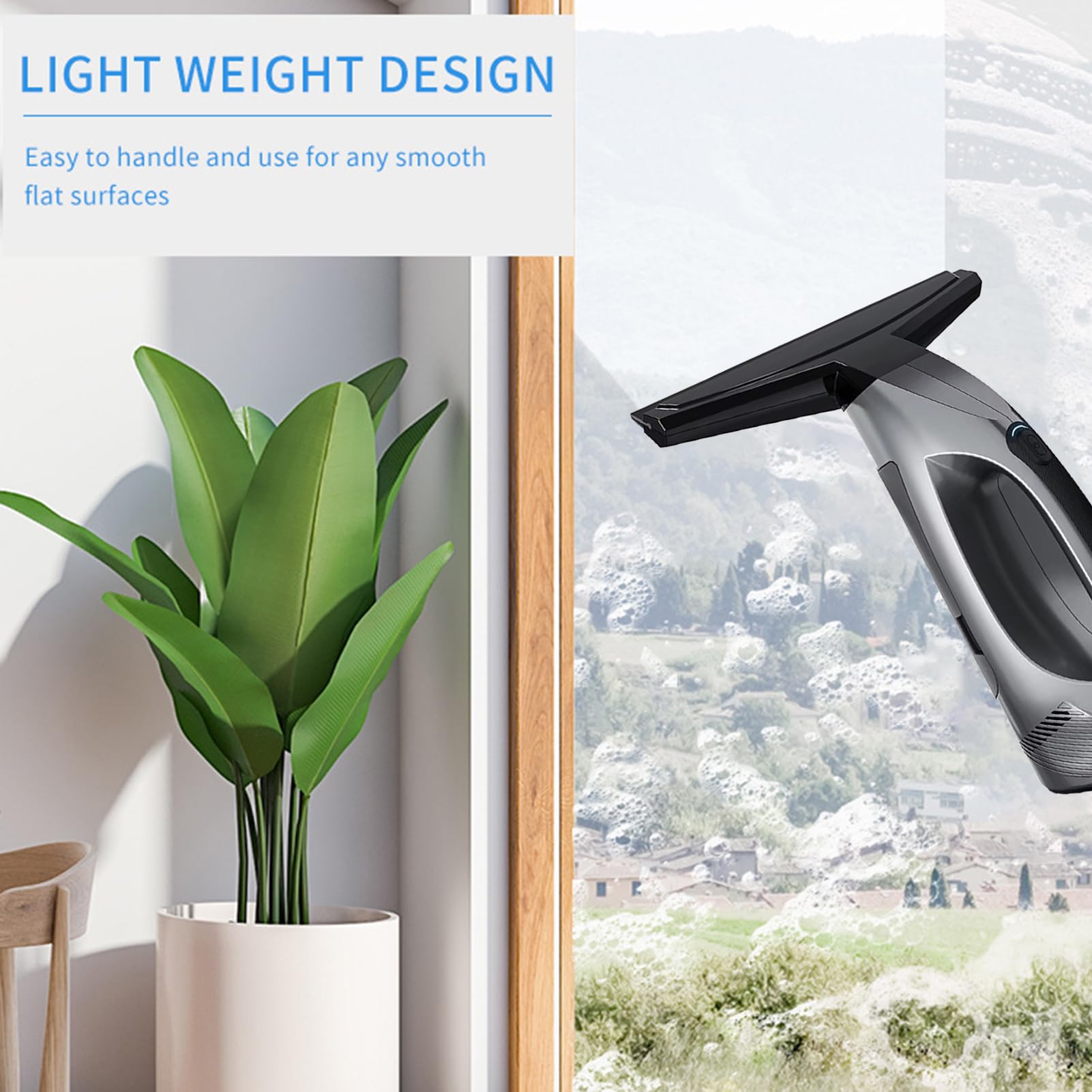 Fafeicy Robot de Limpieza de Ventanas, Limpiacristales Eléctrico de Mano con Potente Succión de 2000 Pa, Escobilla de Ducha Inalámbrica, Batería Recargable de 2200 MAh (Black)
