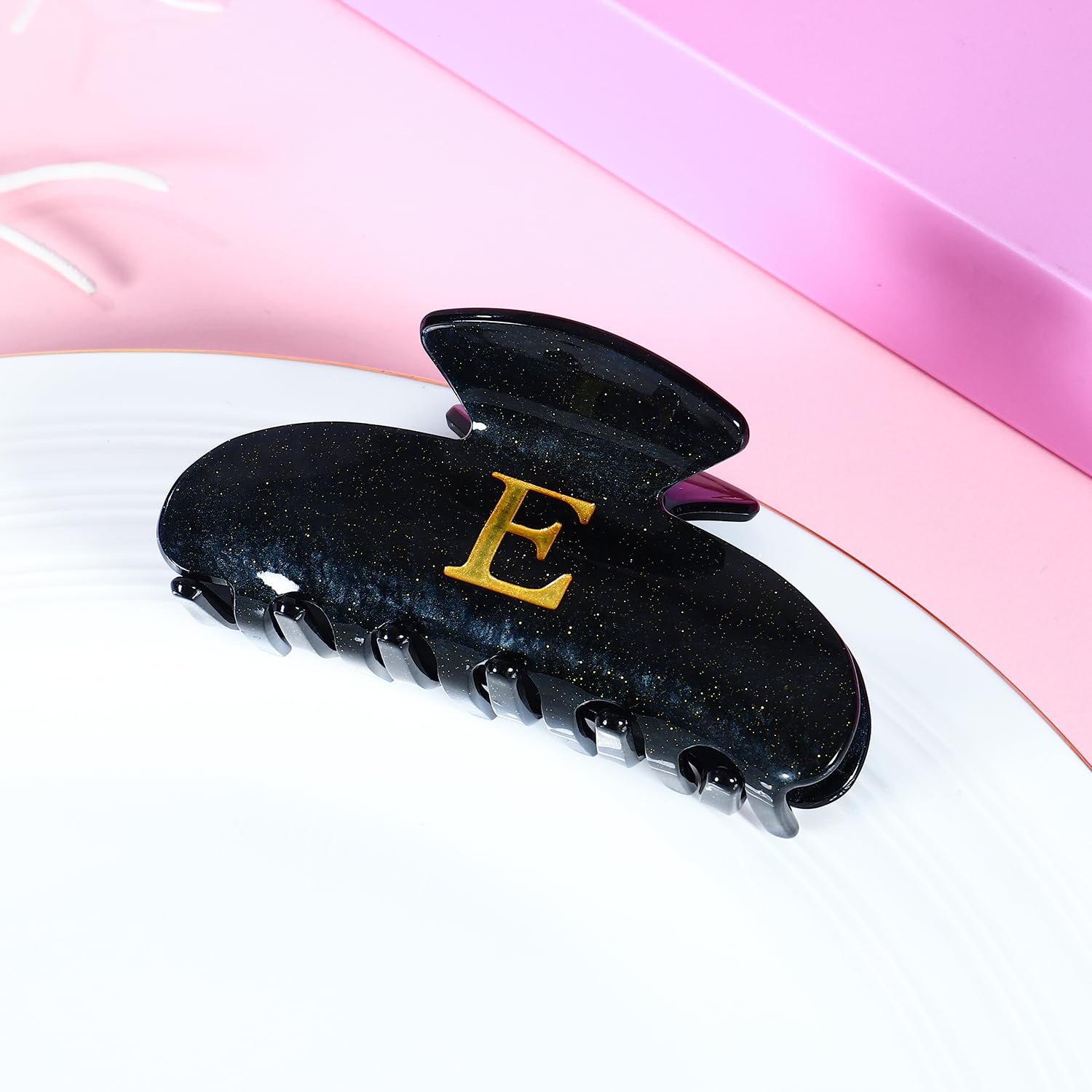 LILIE&WHITE Acrylic Letter Hair Clips For Women Stylish E Monogram Hair Claw Alphabet Hair Clip Fashion Glitter Claw Clips Elegant And Durable Hair Accessory Large Hair Clips Black E image 5